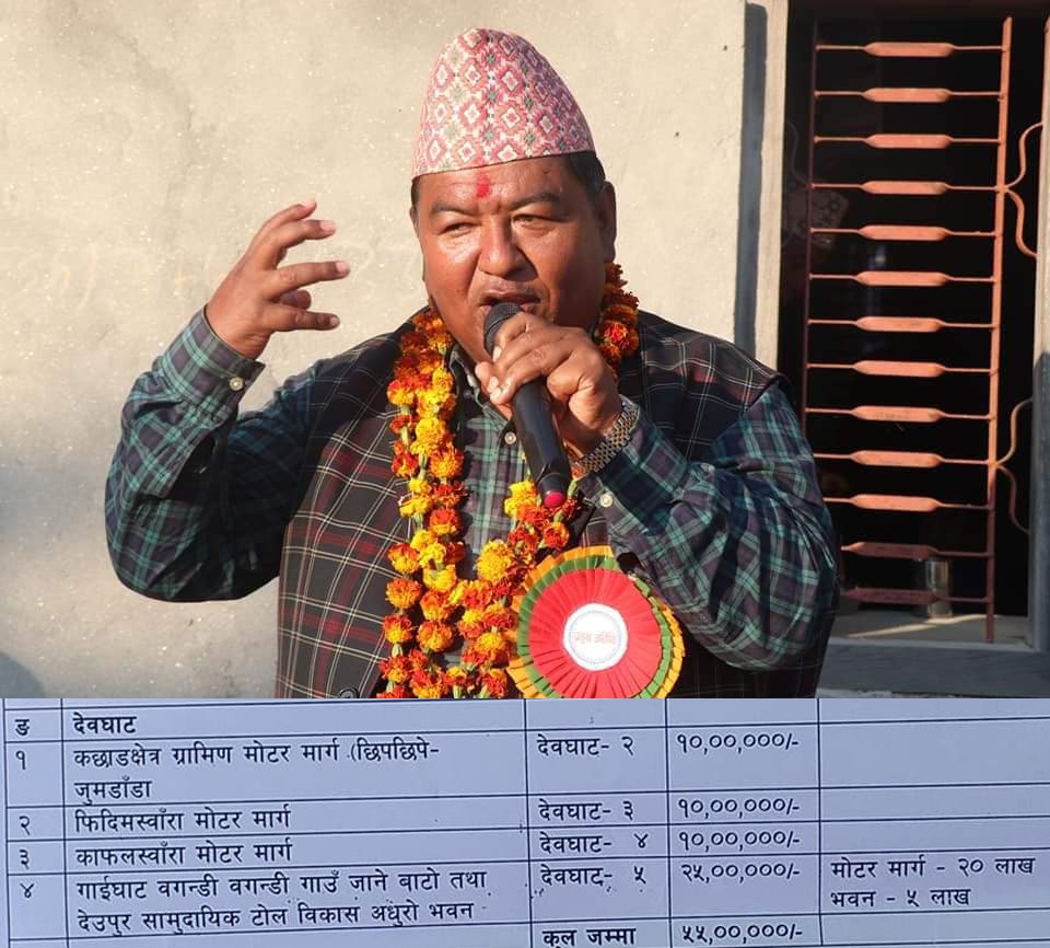 संघिय सांसद किसान श्रेष्ठबाट देवघाट गाउँपालिकामा ५५ लाख बजेट विनियोजन