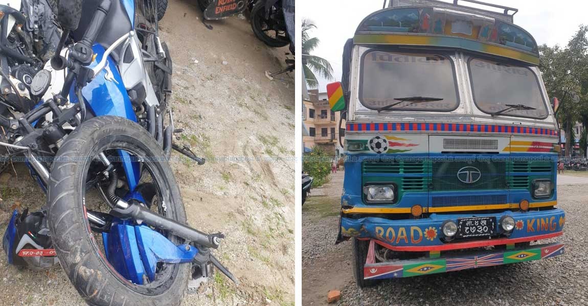 झापामा मापसे गरेको चालकले कुदाएको ट्रकले मोटरसाईकललाई ठक्कर दिदा श्रीमान–श्रीमतीको मृत्यु 