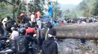 मुग्लिन नजिकै राजमार्गमा रुख ढल्दा मुग्लिन-नौबिसे सडक अवरुद्ध