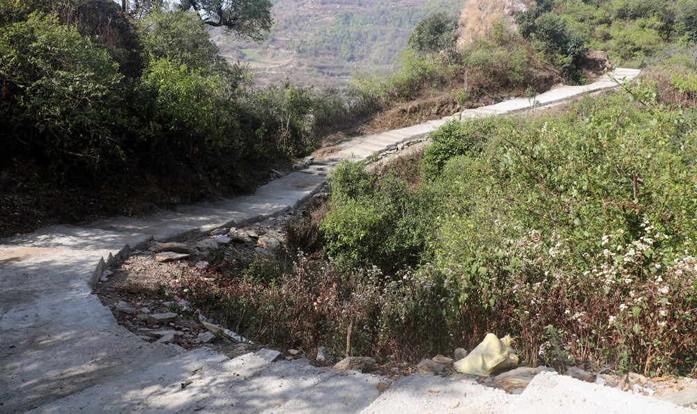 ज्यानदालादेखि सिराइचुलीसम्म जाने बाटोमा सिँढी बनाउँदै इच्छाकामना गाउँपालिका