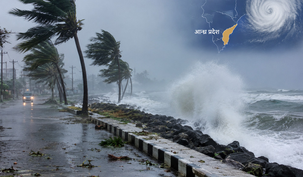 भारतको आन्ध्र प्रदेशको तटीय क्षेत्रमा १५० किमि प्रतिघण्टासम्मको हावाहुरी